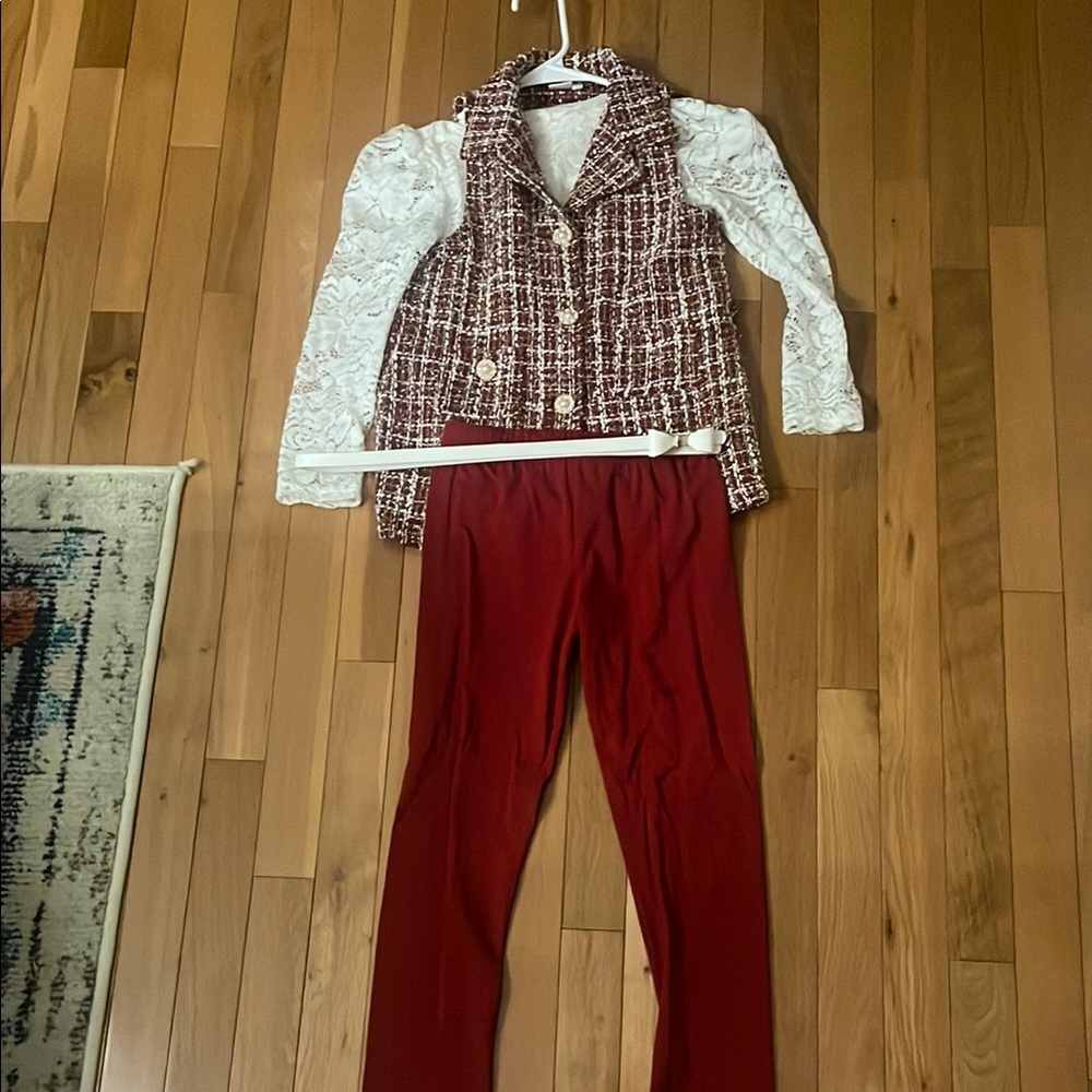 Red and White Tweed Jacket with Pants Set